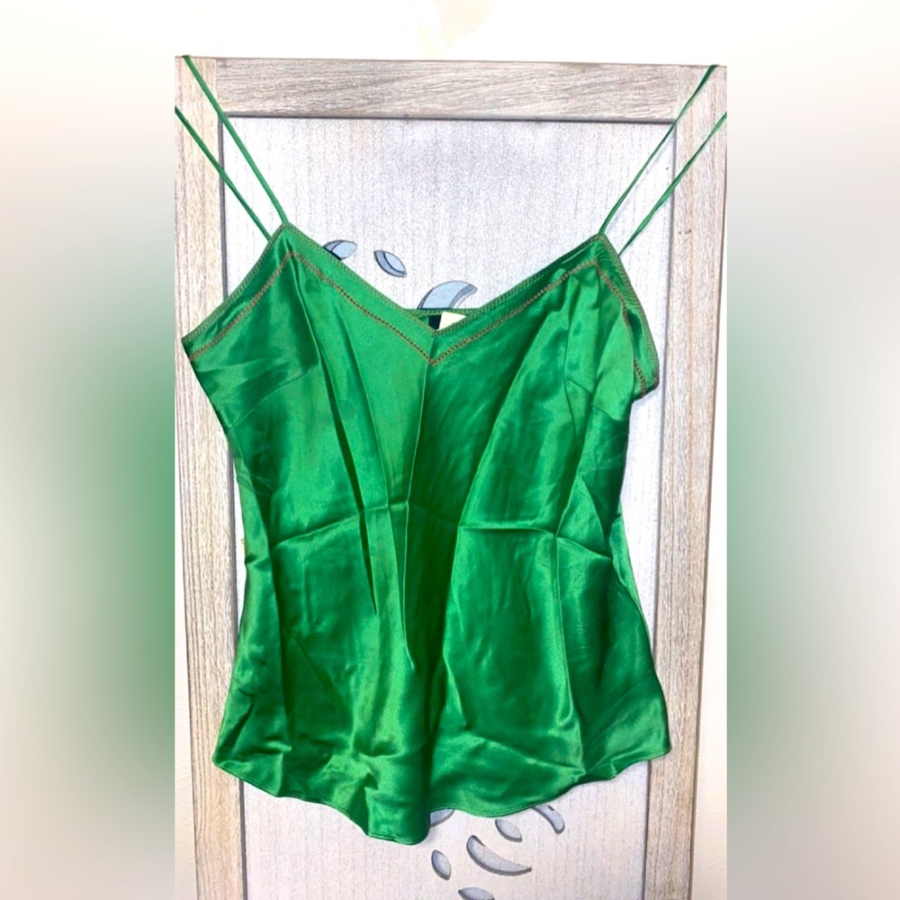 Emerald green, spaghetti straps, beautiful silk.